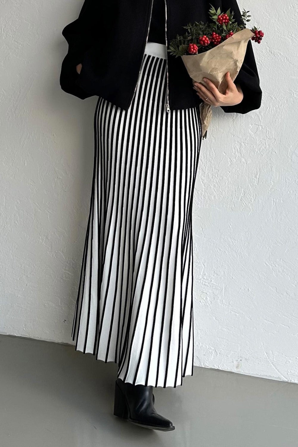 Striped Kloş Etek Siyah