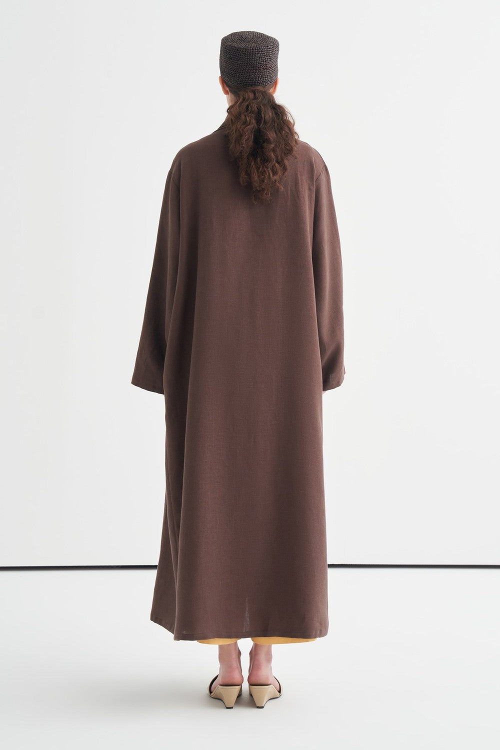 Celes Yaka Detaylı Keten Kimono Saks Mavisi