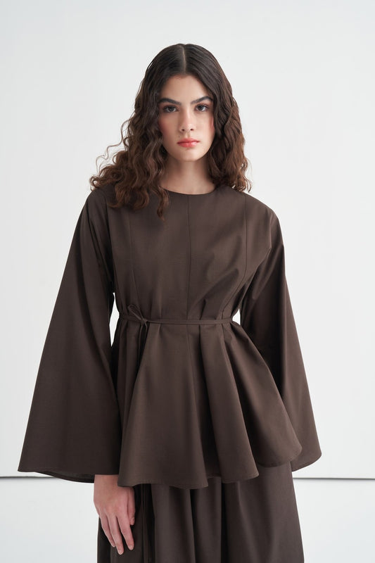 Marsella Ruffled Poplin Blouse Dark Brown