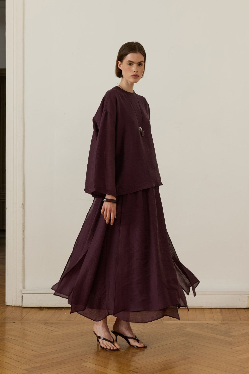 Giada Asymmetrical Patchwork Skirt Set in Navy Blue