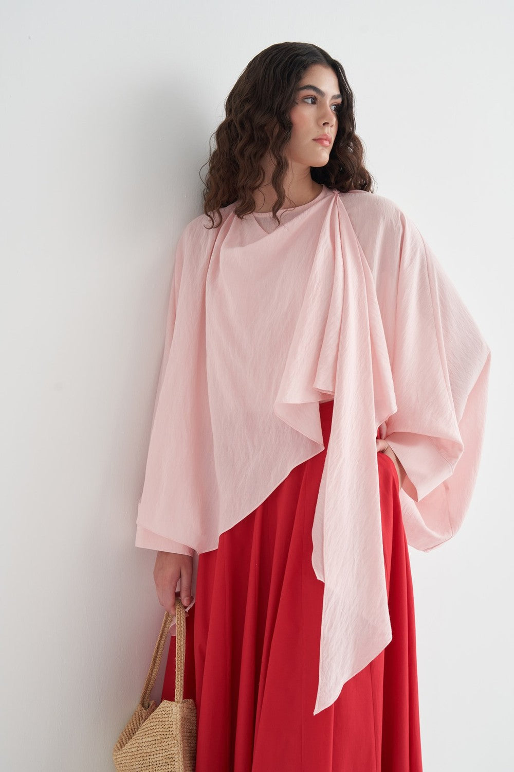Luce Blouse with Shawl Detail, Soft Pink
