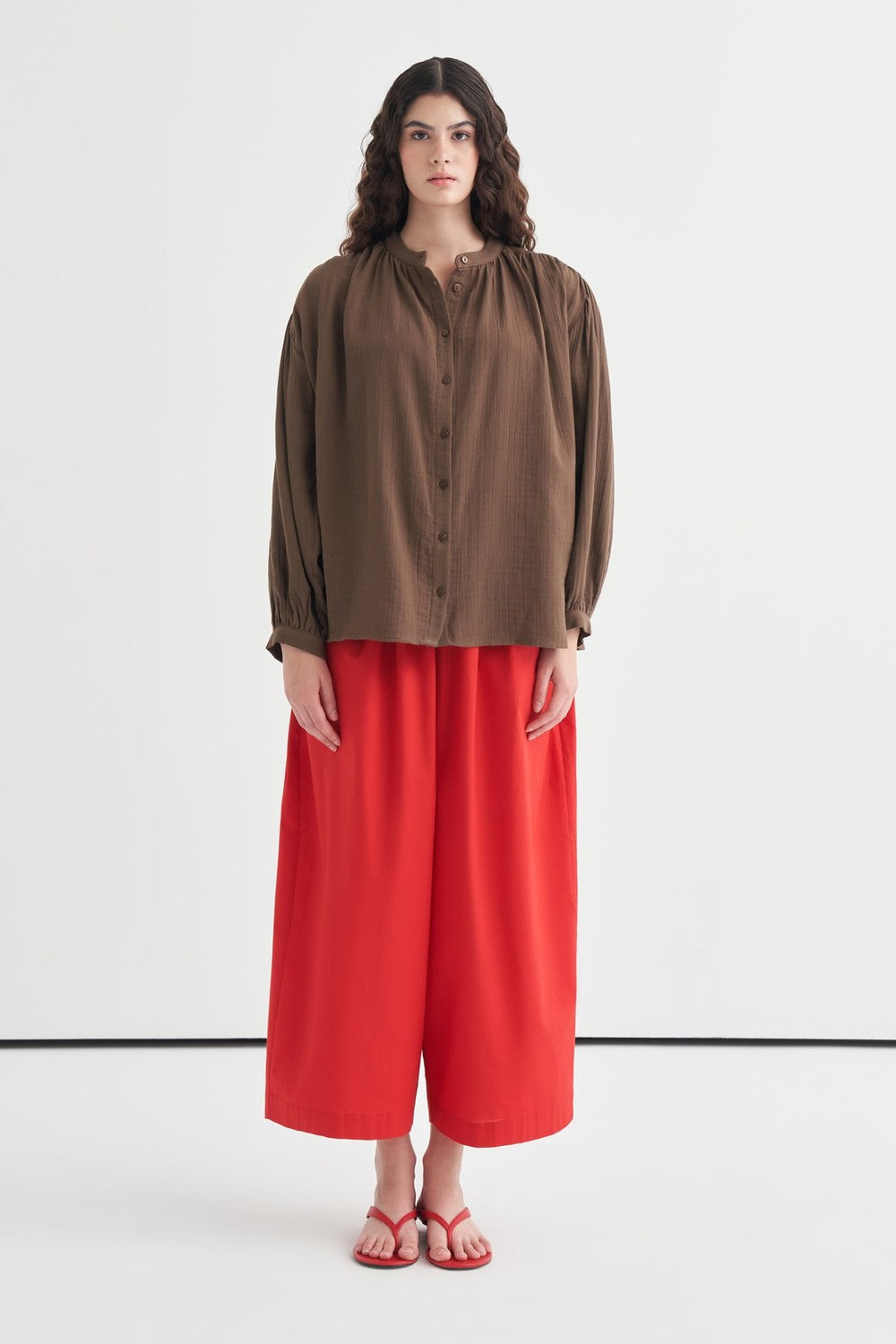 August Mandarin Collar Muslin Shirt Butter