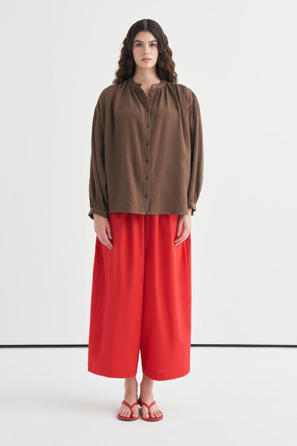 August Mandarin Collar Muslin Shirt Butter