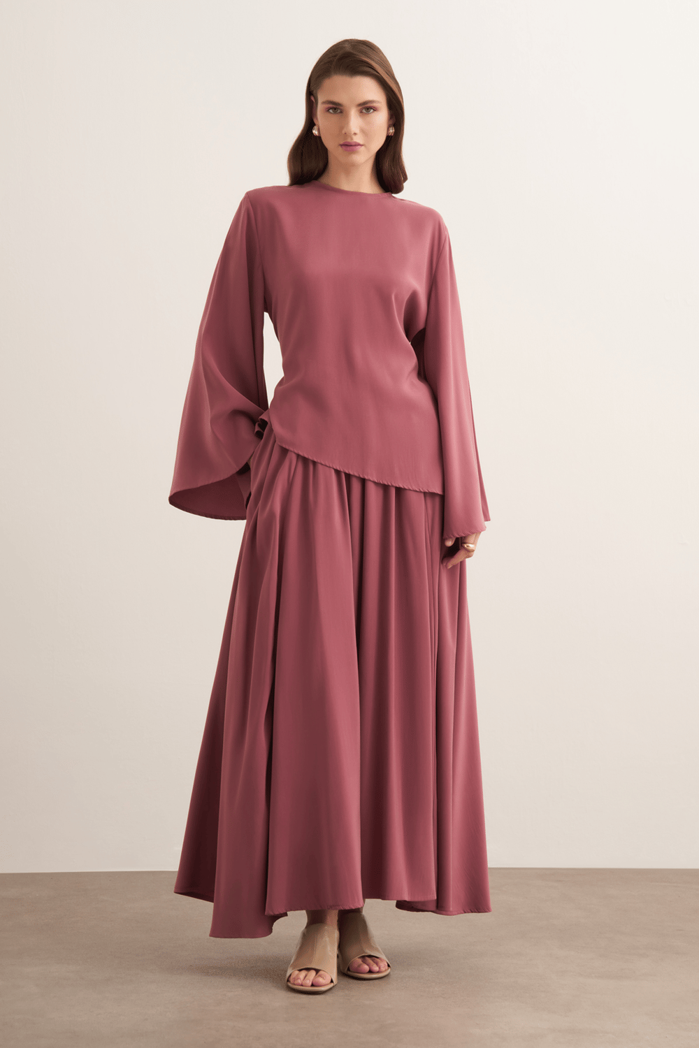 Raya Cupra Suit with Detailed Skirt, Dark Brown