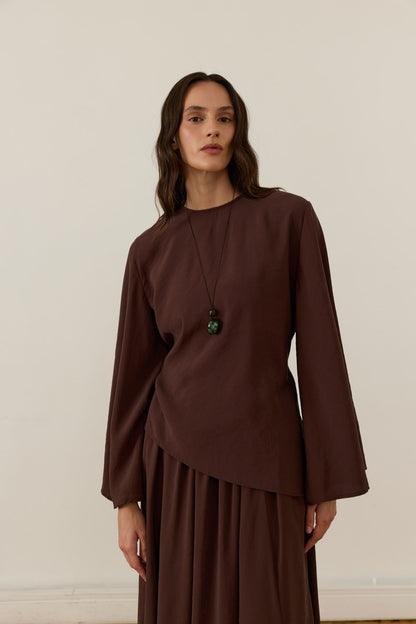 Raya Cupra Suit with Detailed Skirt, Dark Brown