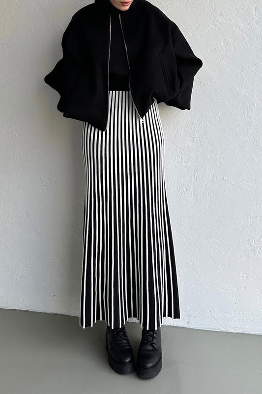 Striped Flared Skirt Black