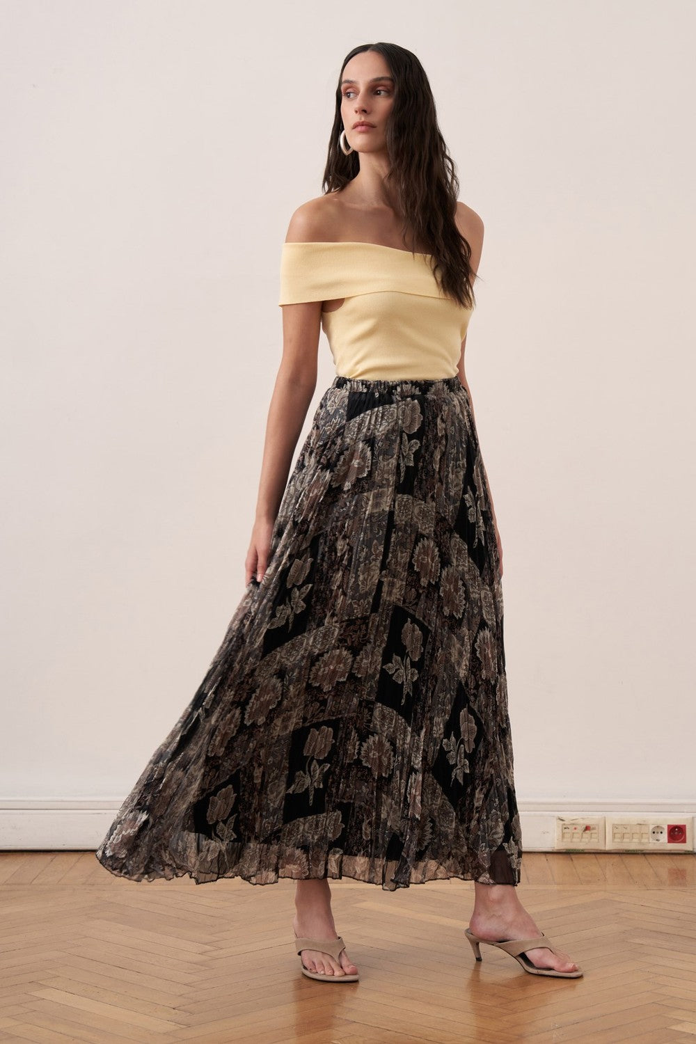 Else Patterned Chiffon Crush Skirt Burgundy