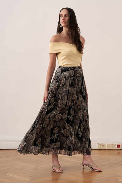Else Patterned Chiffon Crush Skirt Burgundy