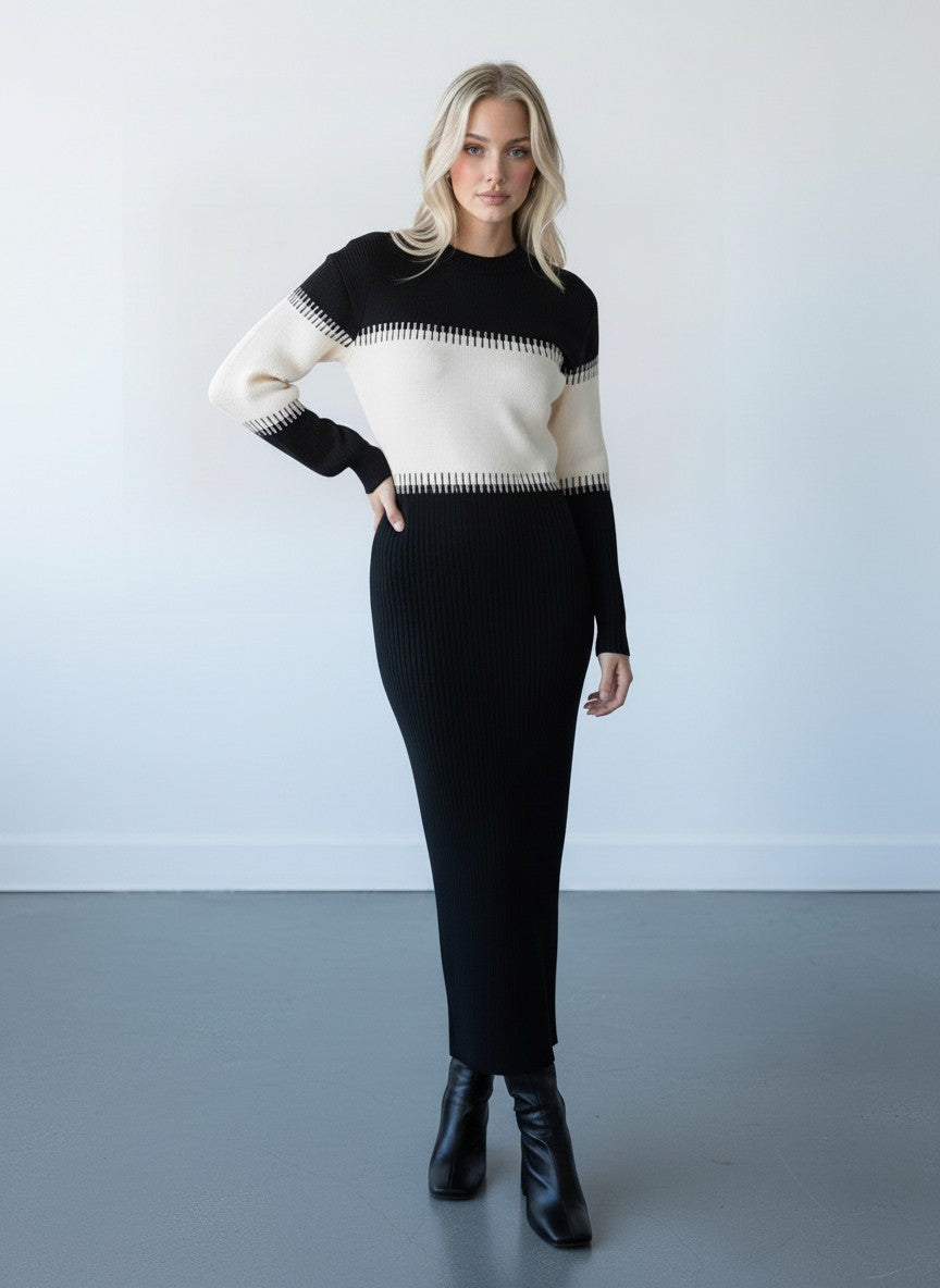 Full-Length Crew Neck Knit Dress