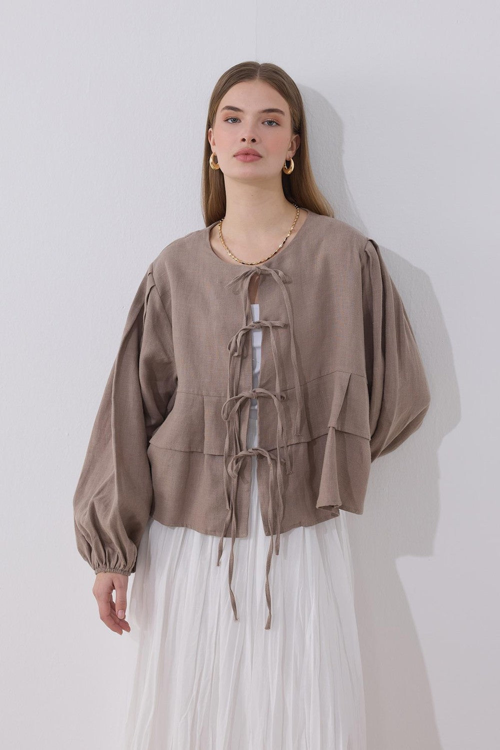 Costa Linen Blouse, Mink