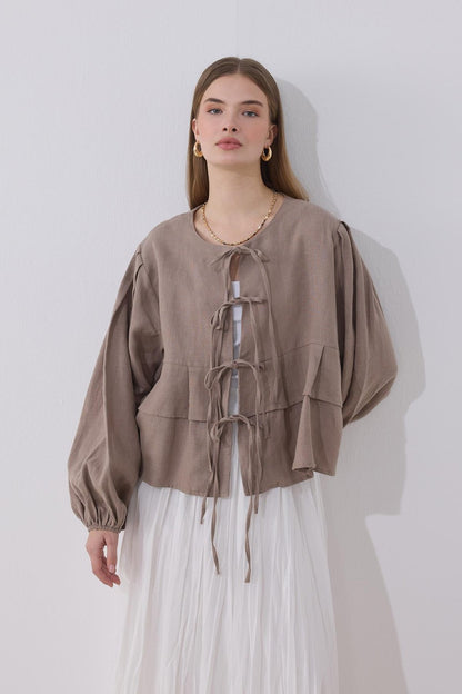 Costa Linen Blouse, Mink