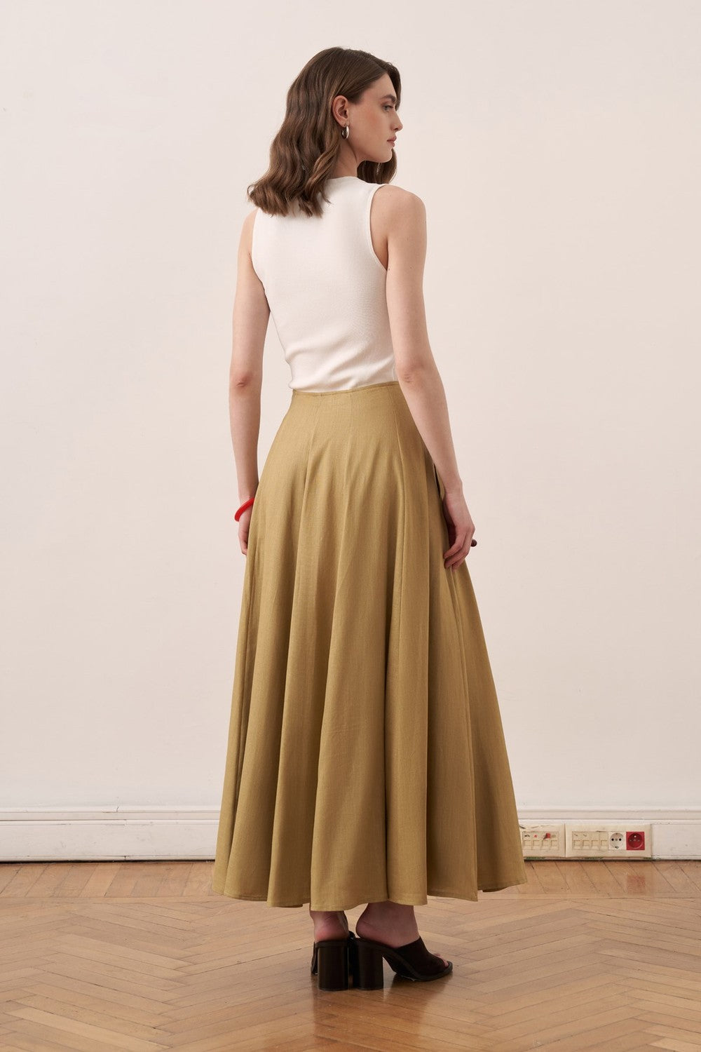 Viola Cup Stitched Linen Skirt Navy Blue
