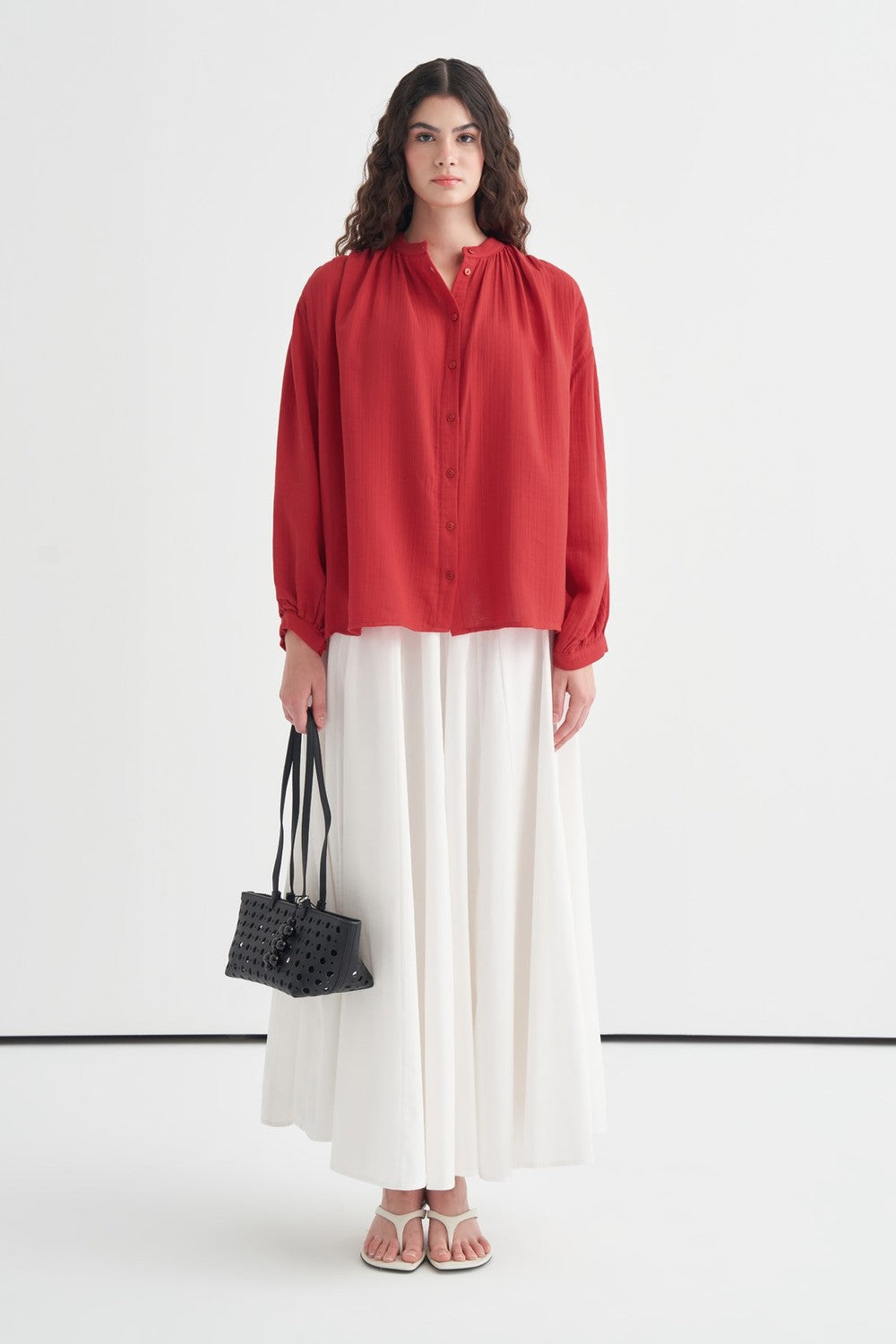 August Mandarin Collar Muslin Shirt Butter