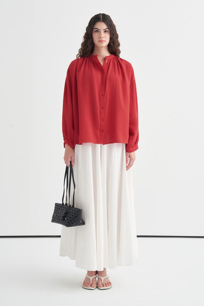 August Mandarin Collar Muslin Shirt Butter