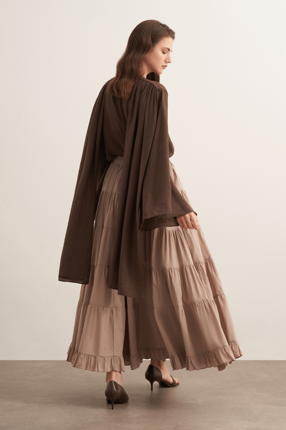 Ruth Layered Voile Long Skirt Mink