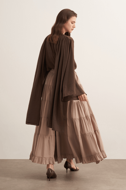 Ruth Layered Voile Long Skirt Mink