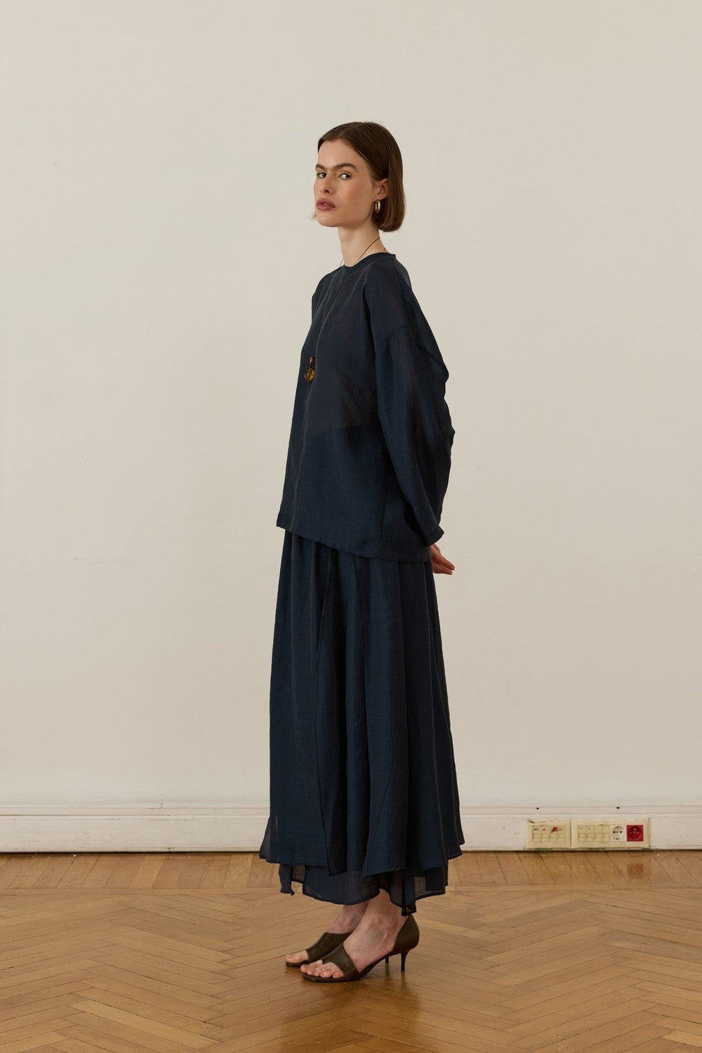 Giada Asymmetrical Patchwork Skirt Set in Navy Blue