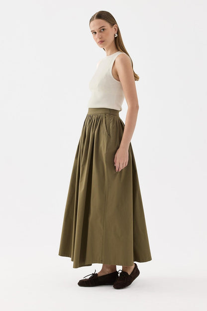 Fever Pleated Skirt Khaki