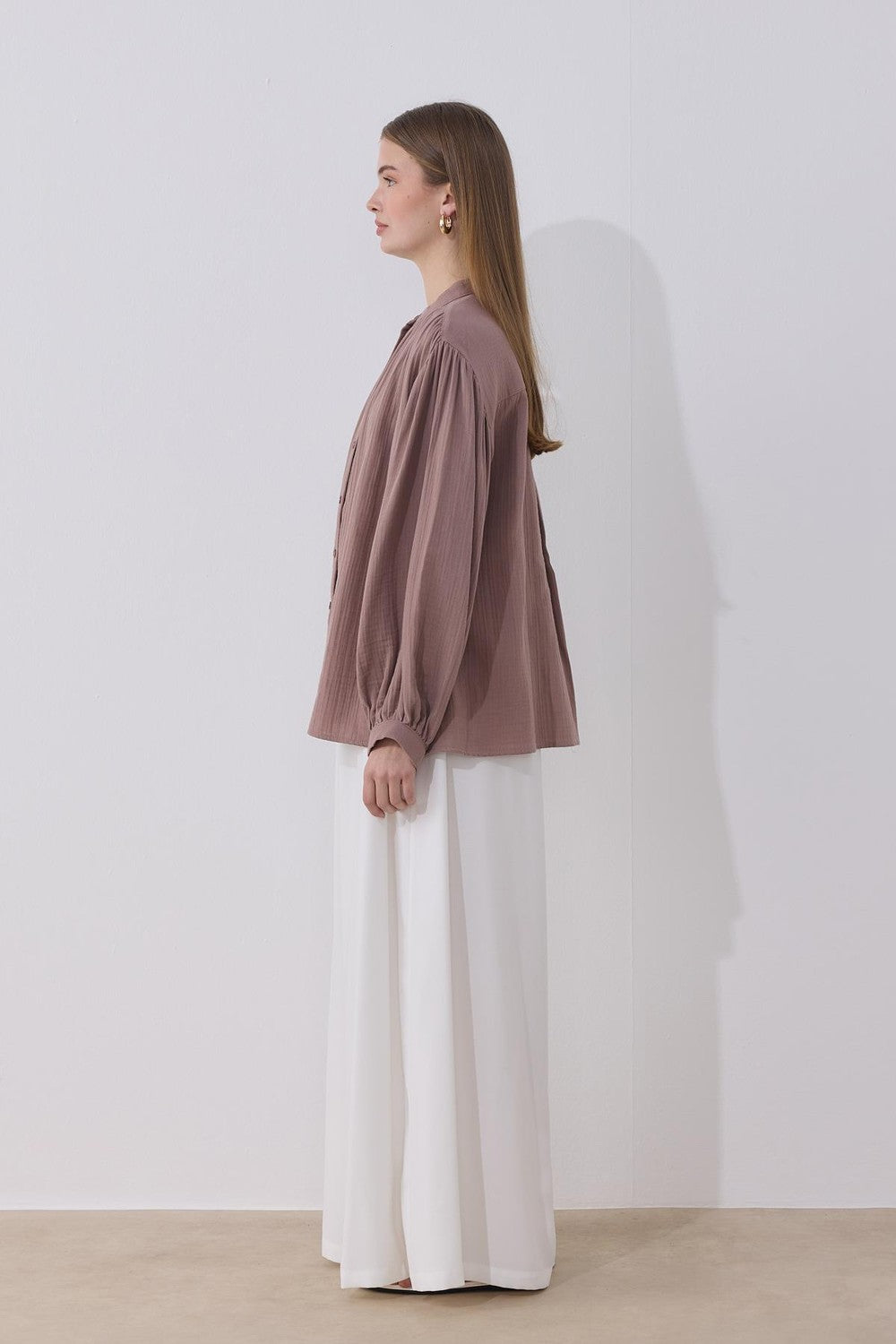 August Mandarin Collar Muslin Shirt Butter