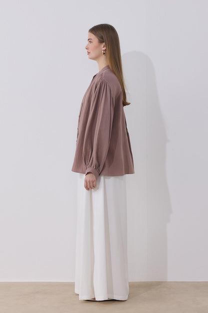 August Mandarin Collar Muslin Shirt Butter
