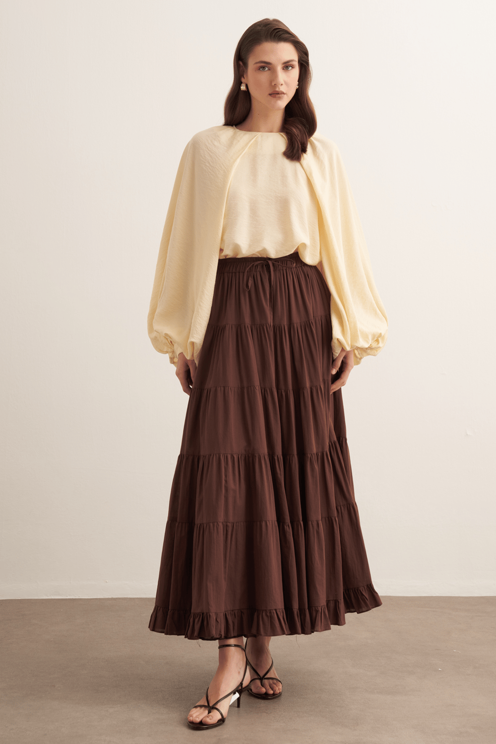 Ruth Layered Voile Long Skirt Mink