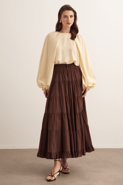 Ruth Layered Voile Long Skirt Mink