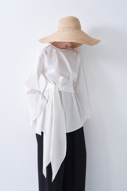 Fabia Belt Detail Poplin Blouse White