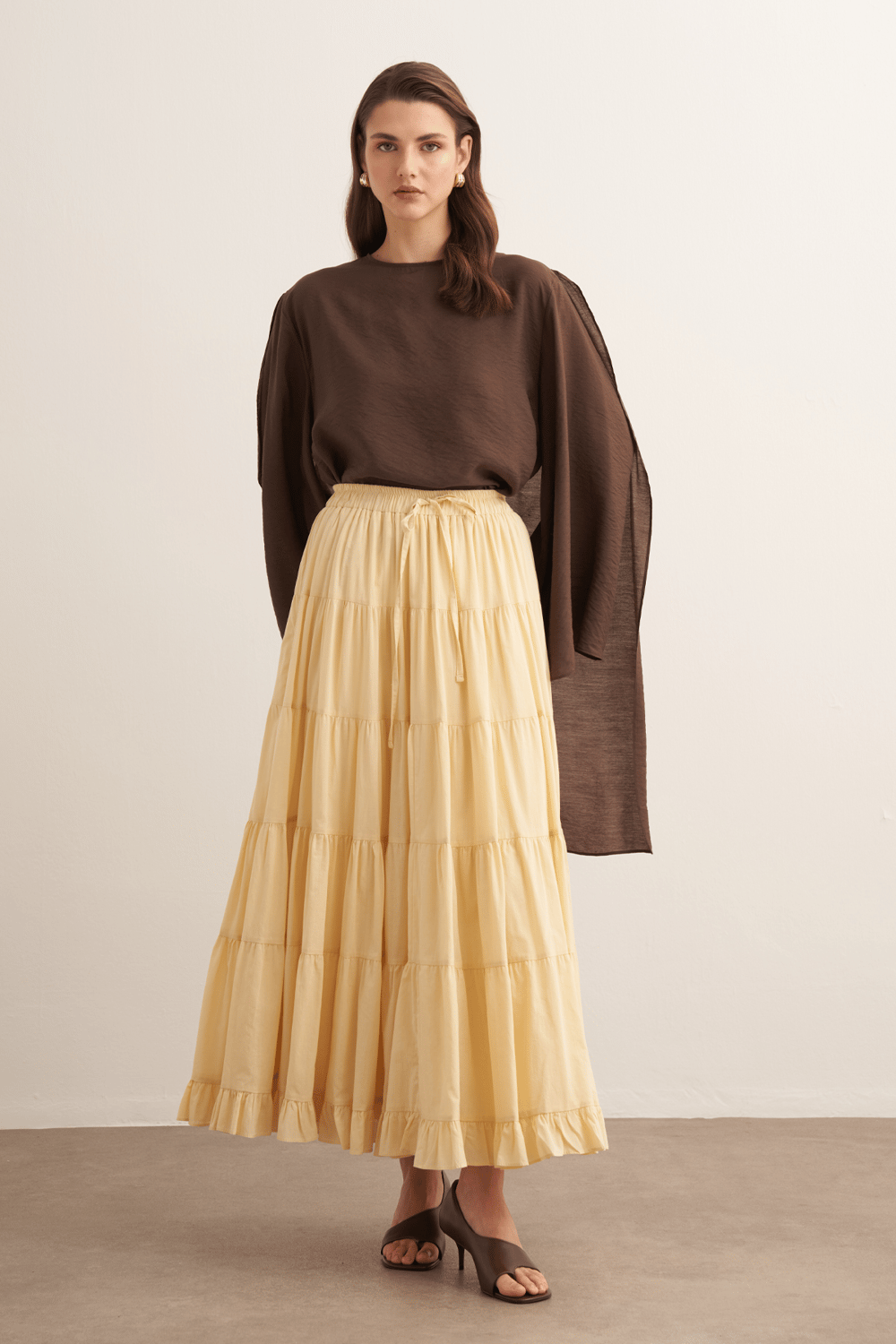 Ruth Layered Voile Long Skirt Mink