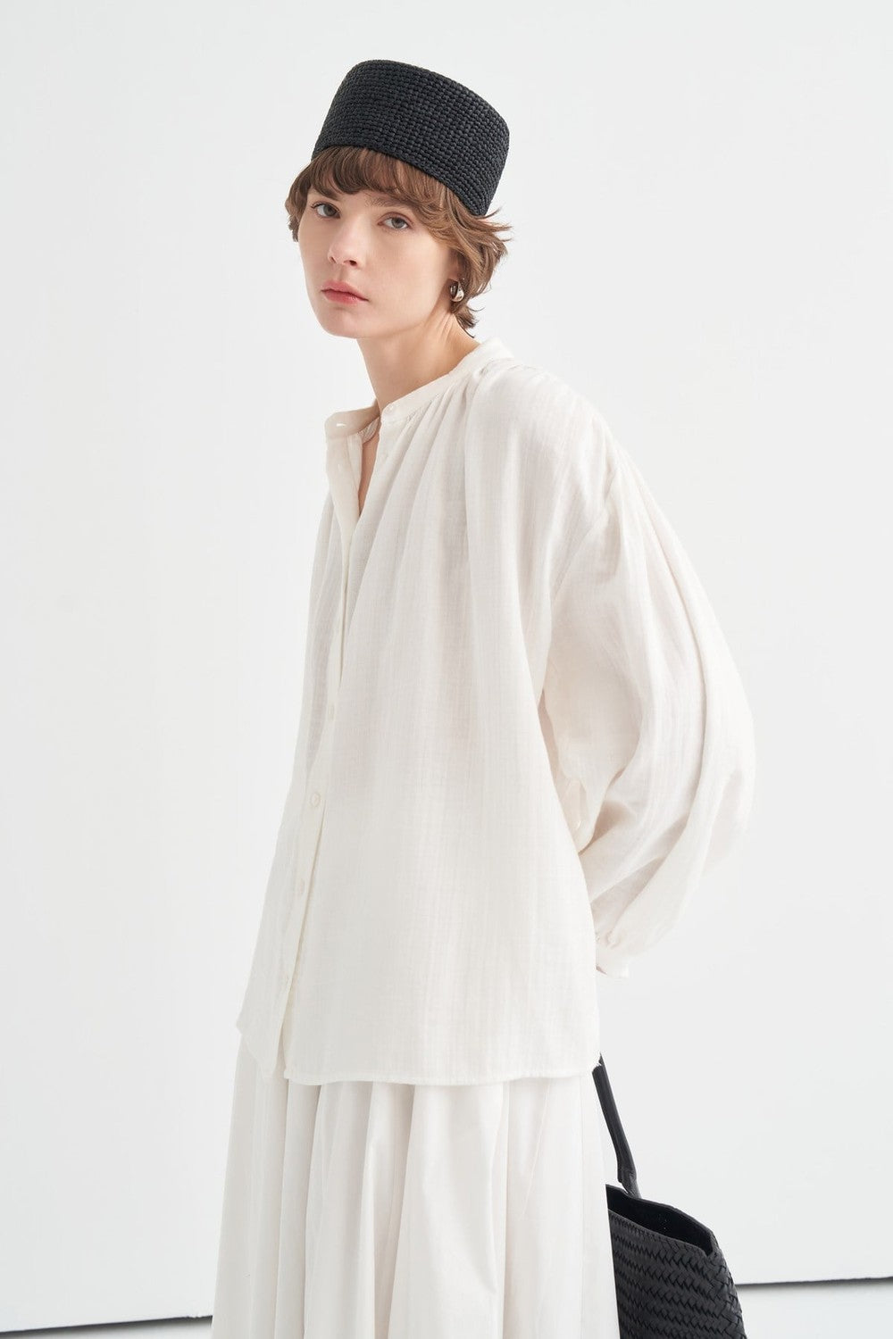 August Mandarin Collar Muslin Shirt Butter