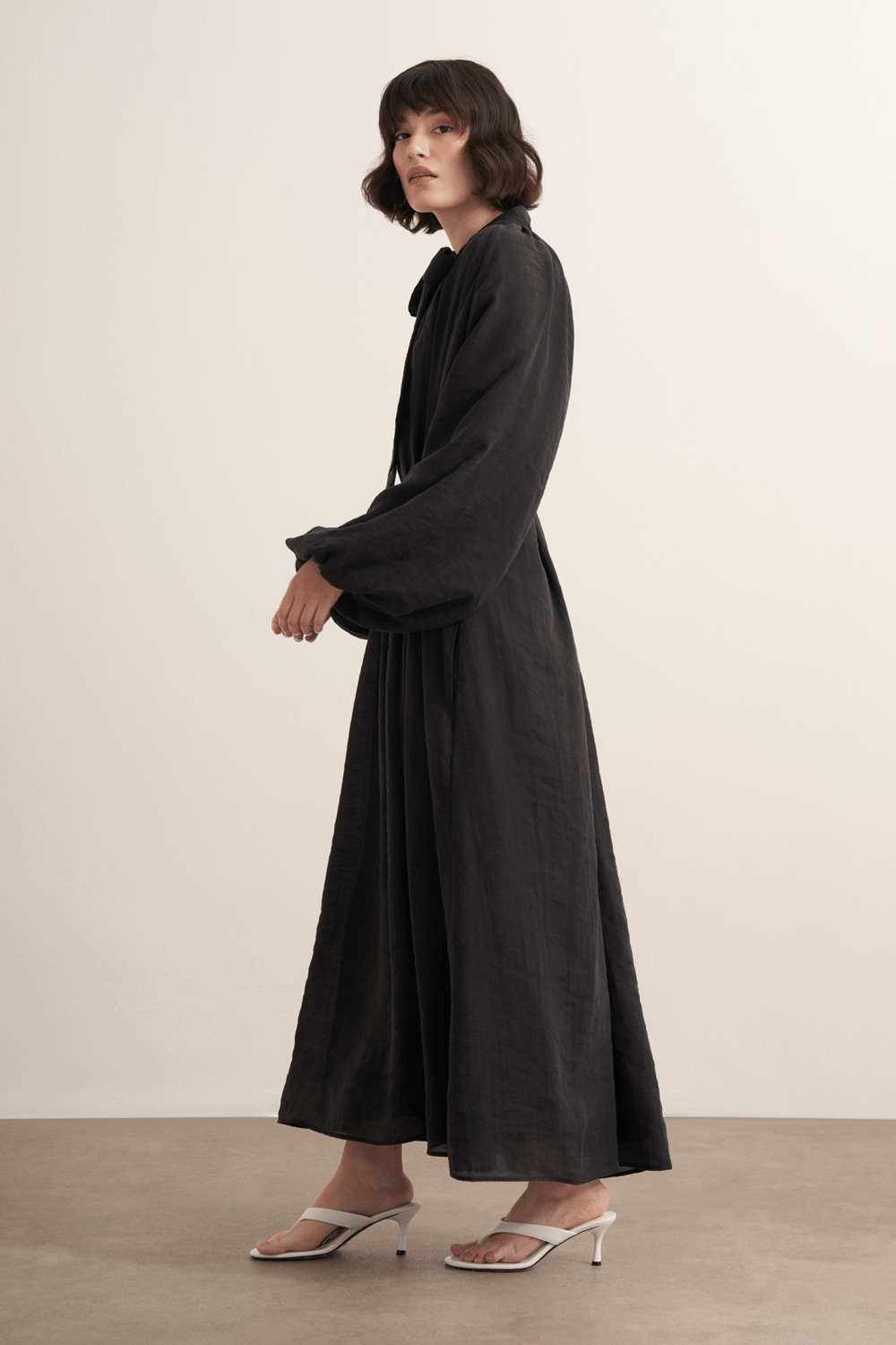 Samira Scarf Collar Draped Dress Olive