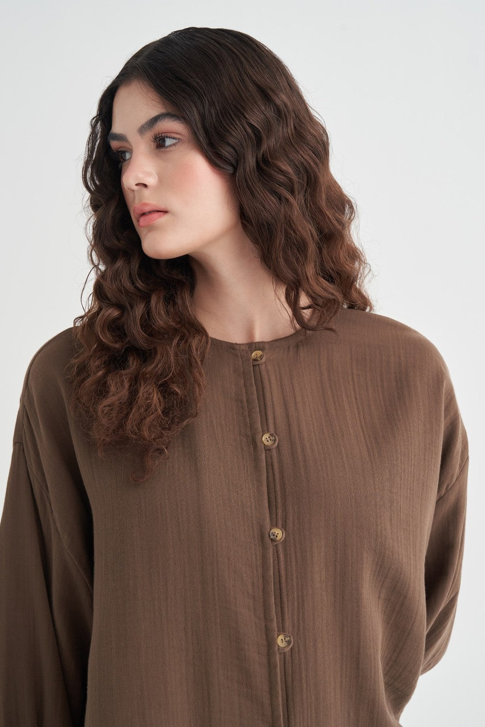 Isola Draped Muslin Shirt Dark Brown