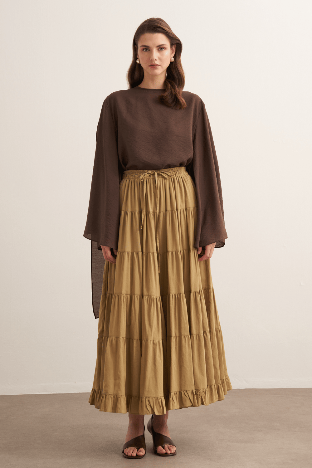 Ruth Layered Voile Long Skirt Mink