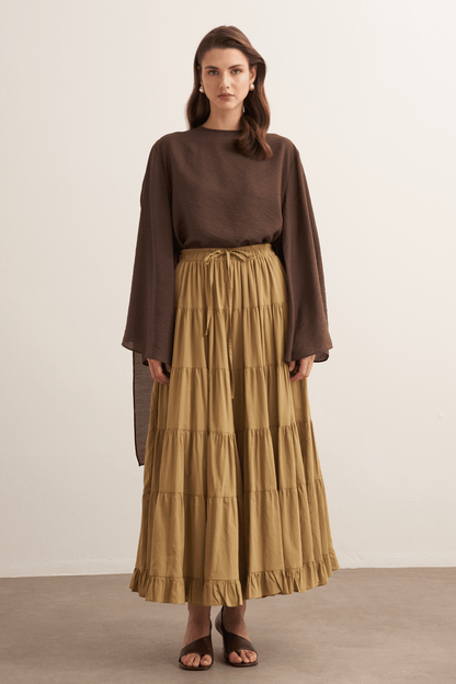 Ruth Layered Voile Long Skirt Mink