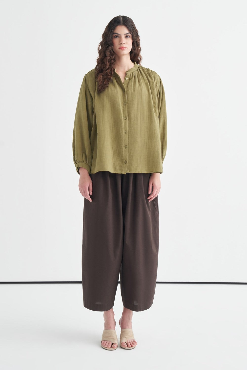 August Mandarin Collar Muslin Shirt Butter