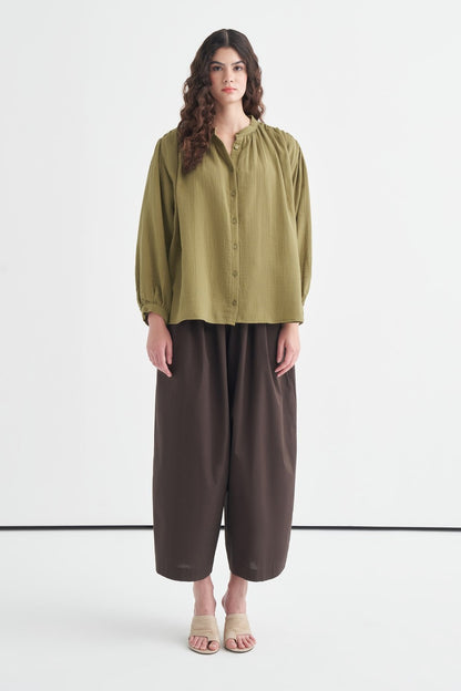 August Mandarin Collar Muslin Shirt Butter