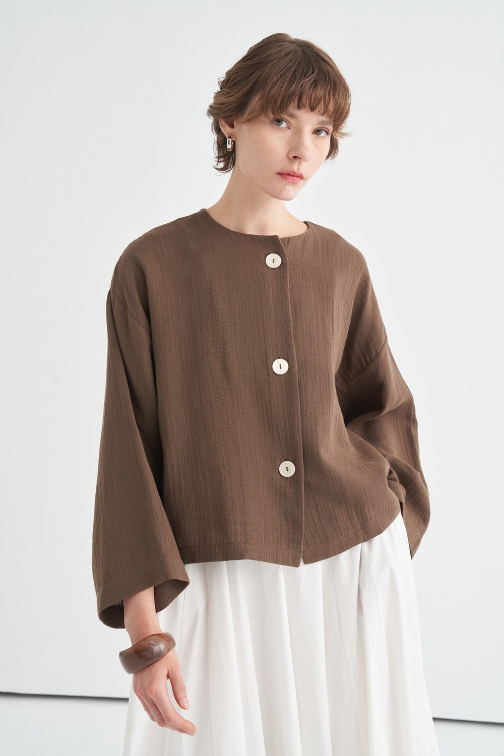 Cara Mother-of-Pearl Buttoned Muslin Jacket Butter