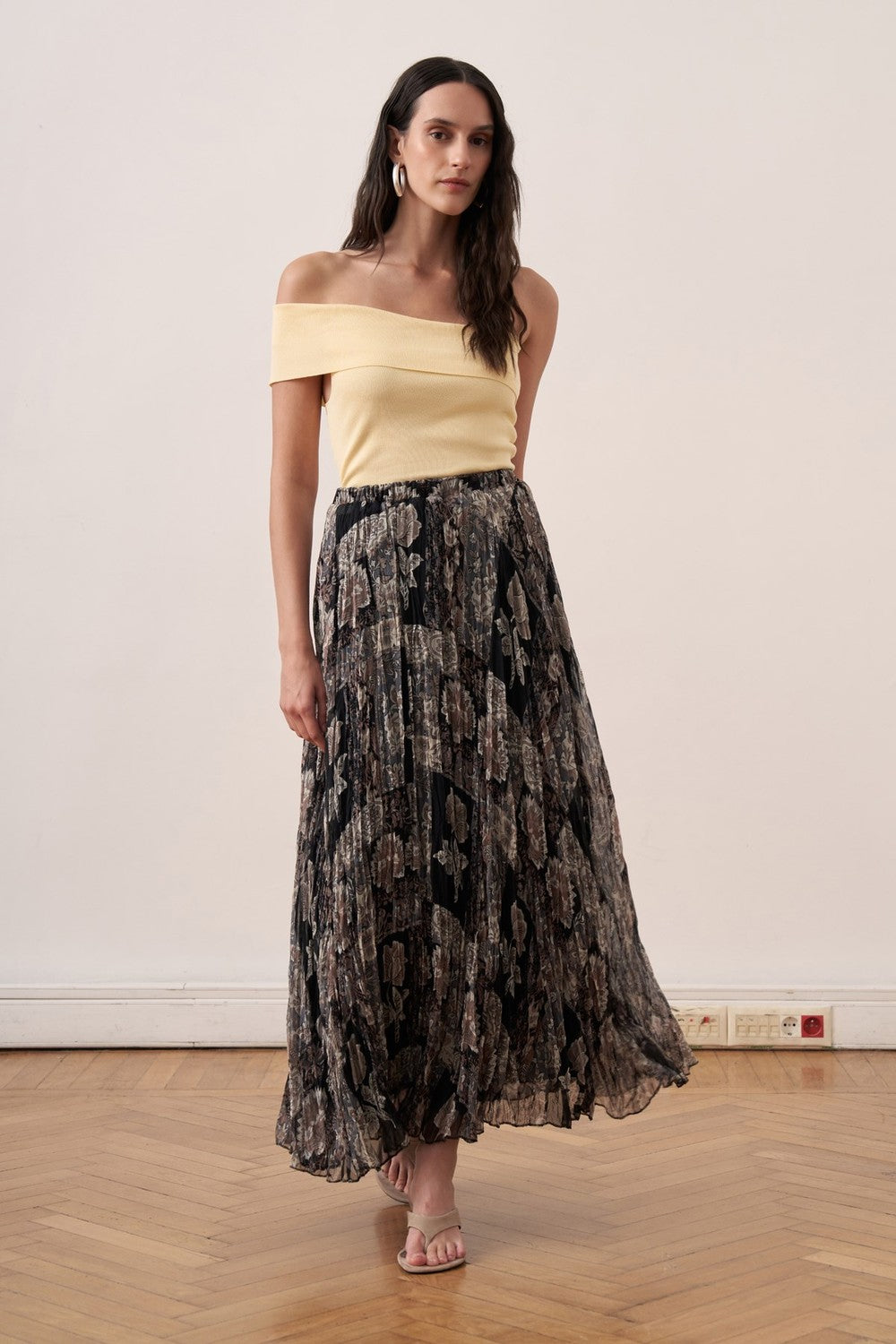 Else Patterned Chiffon Crush Skirt Burgundy