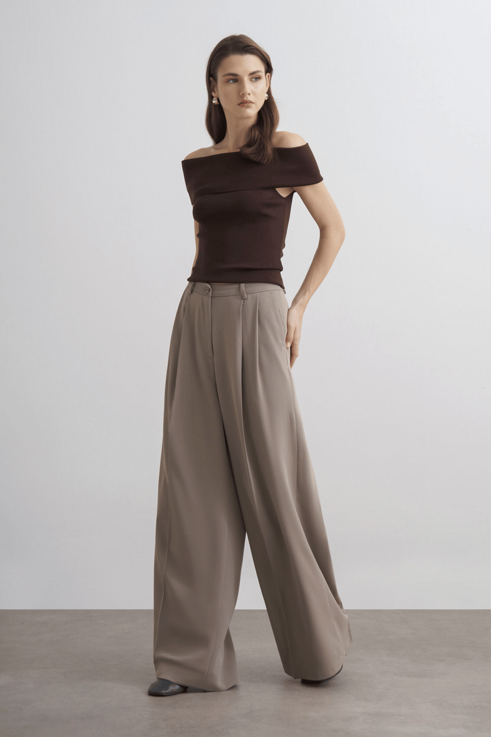 Taleen Wide Leg Palazzo Pants Dark Brown