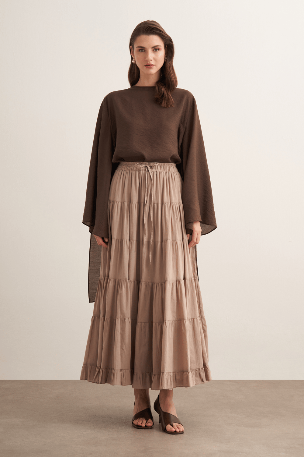 Ruth Layered Voile Long Skirt Mink