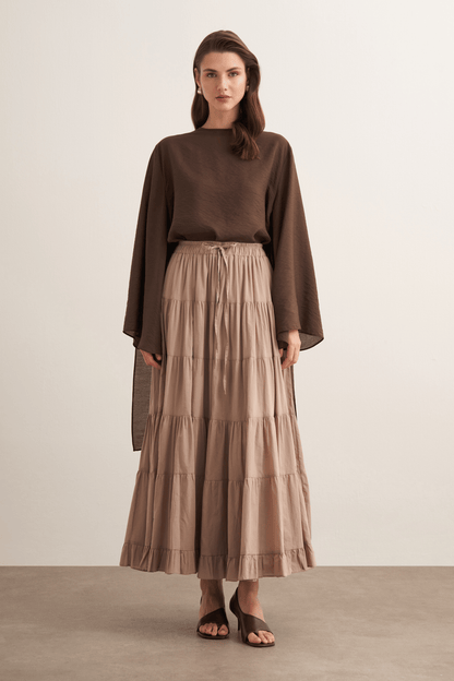 Ruth Layered Voile Long Skirt Mink