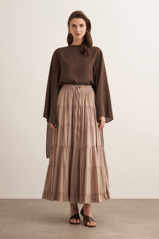 Ruth Layered Voile Long Skirt Mink