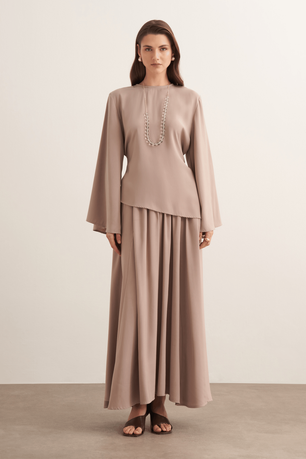 Raya Cupra Suit with Detailed Skirt, Dark Brown