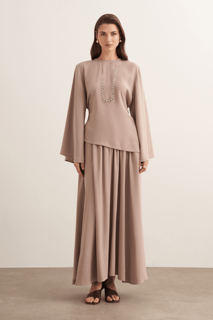 Raya Cupra Suit with Detailed Skirt, Dark Brown