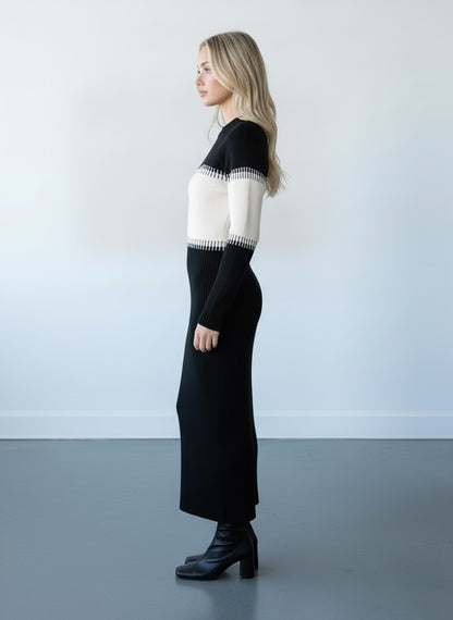 Full-Length Crew Neck Knit Dress