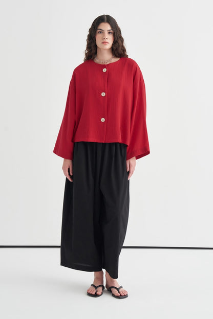 Cara Mother-of-Pearl Buttoned Muslin Jacket Butter