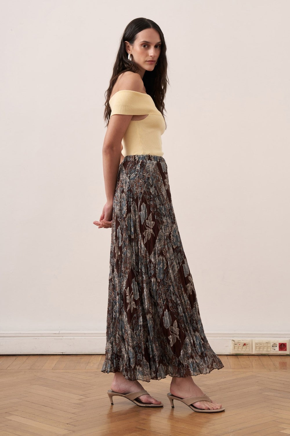 Else Patterned Chiffon Crush Skirt Burgundy