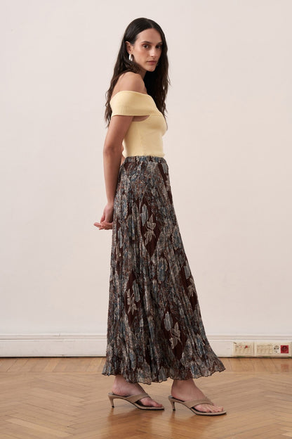 Else Patterned Chiffon Crush Skirt Burgundy
