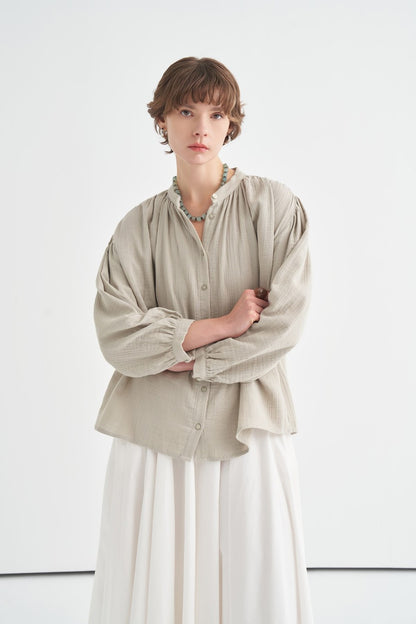 August Mandarin Collar Muslin Shirt Butter