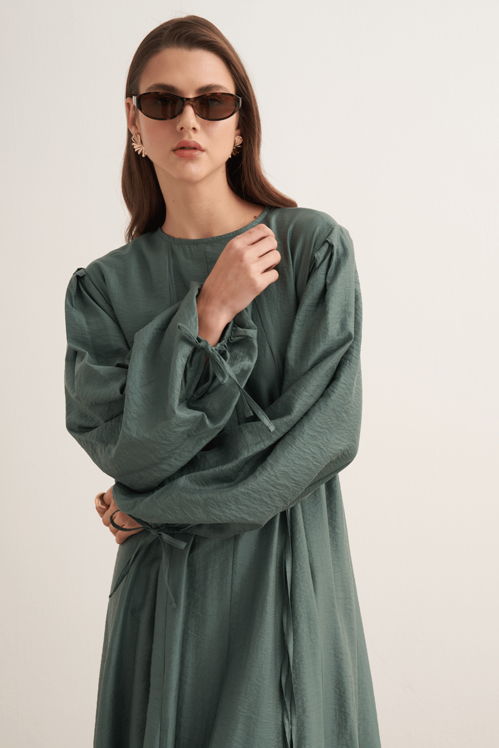 Jasmine Kup Dikişli Uzun Elbise Olive