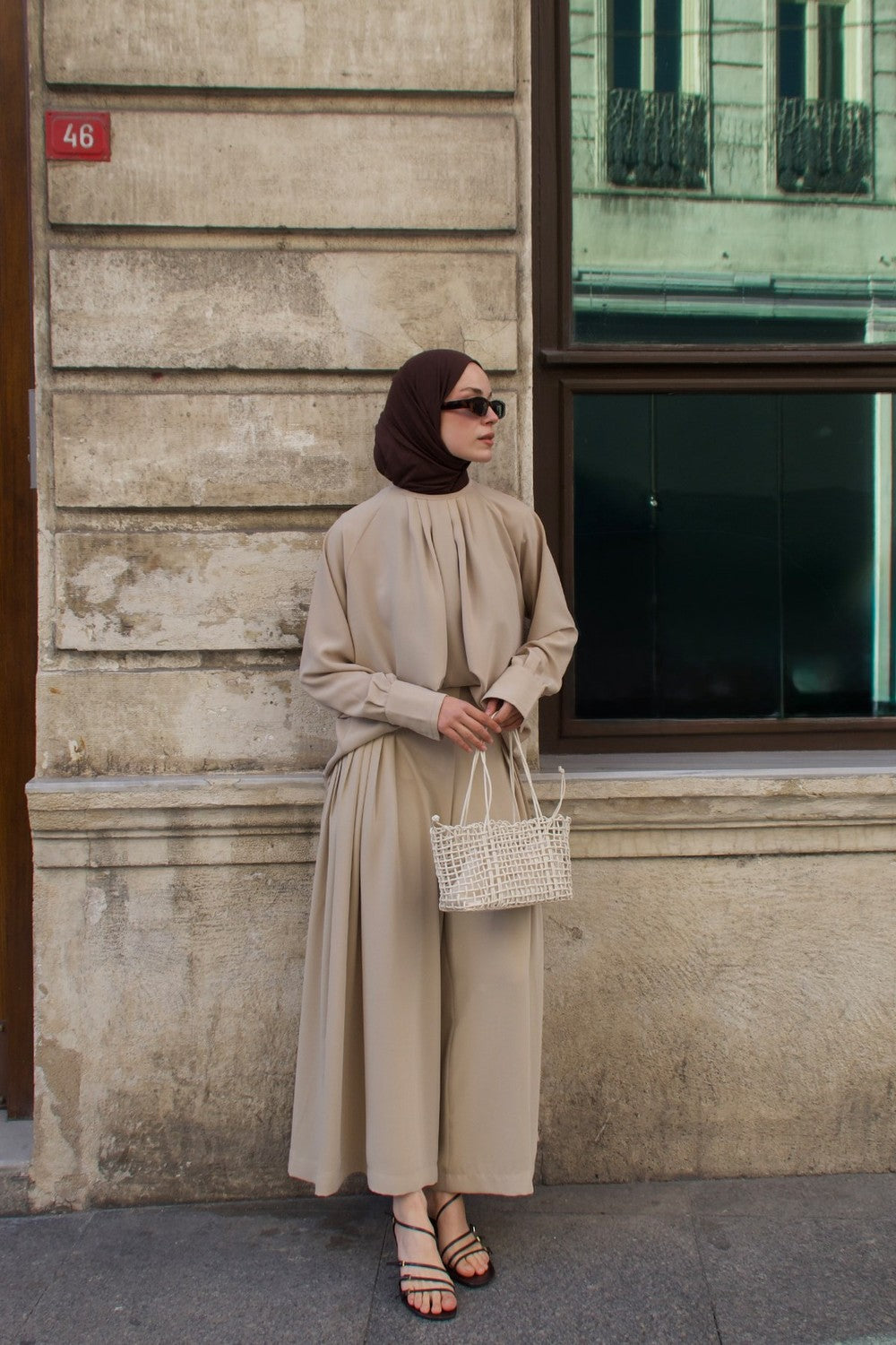Nezha Pile Detail Pants Set Latte
